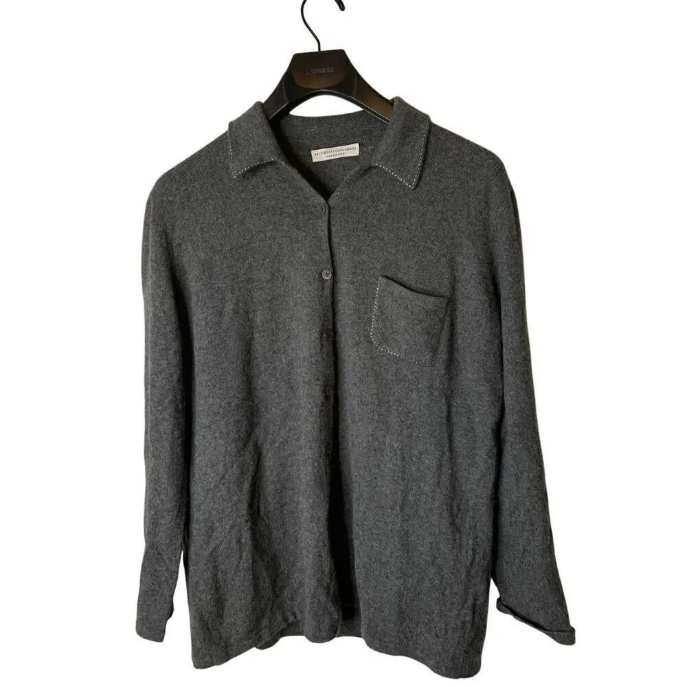 Brunello Cucinelli 100% cashmere cardigan sweater gray women's size XL